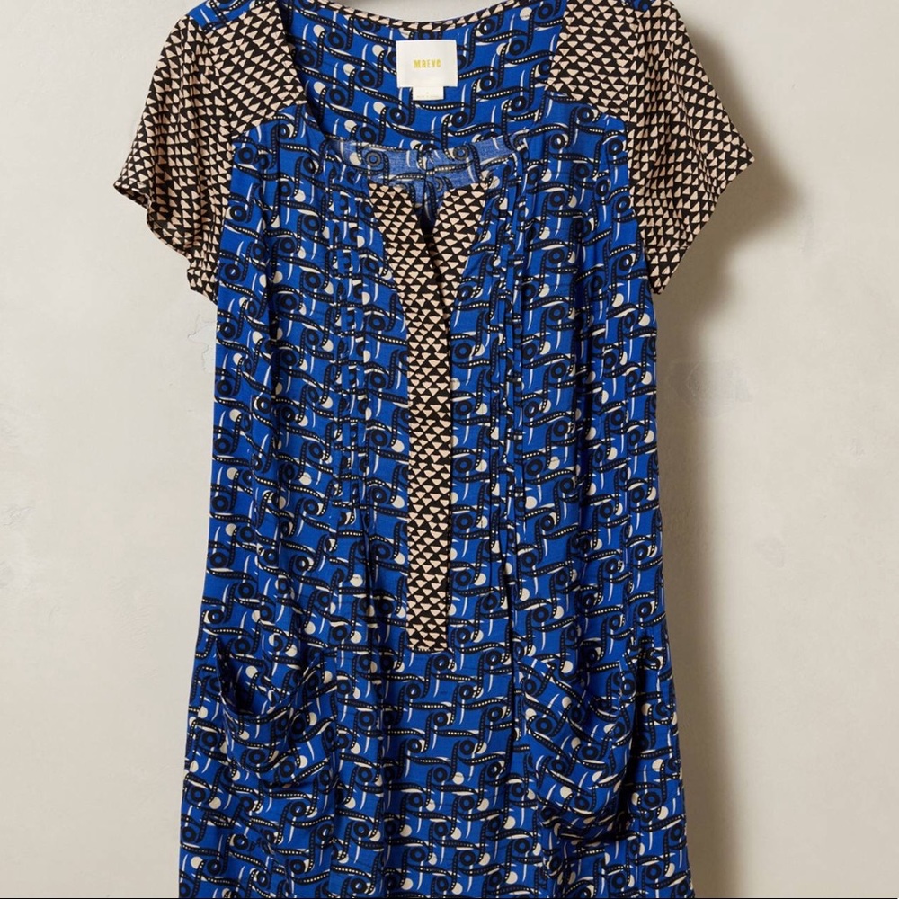 Anthro Maeve Blue Briony Cap Sleeve Tunic Size 14